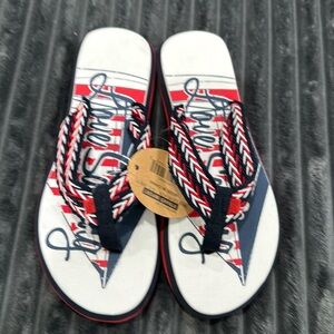 NWT The Strand Red White Blue Sandals Flip Flops Love Sailing 5